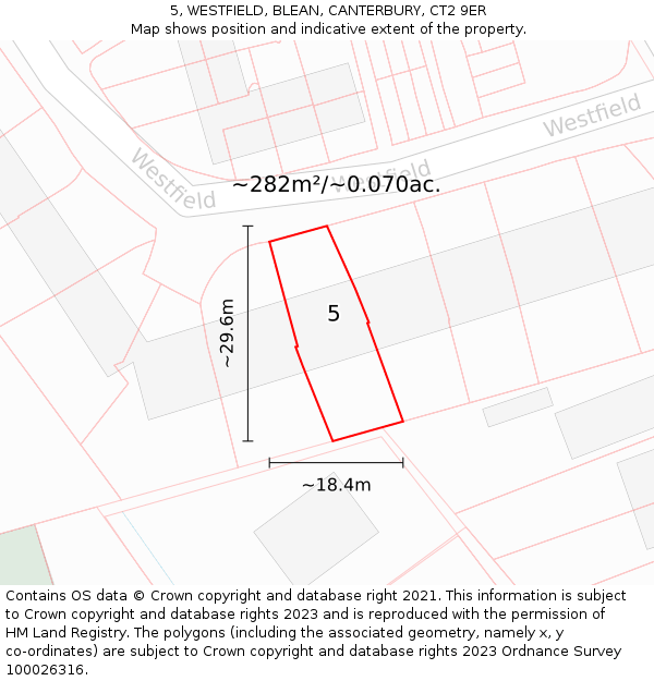 5, WESTFIELD, BLEAN, CANTERBURY, CT2 9ER: Plot and title map