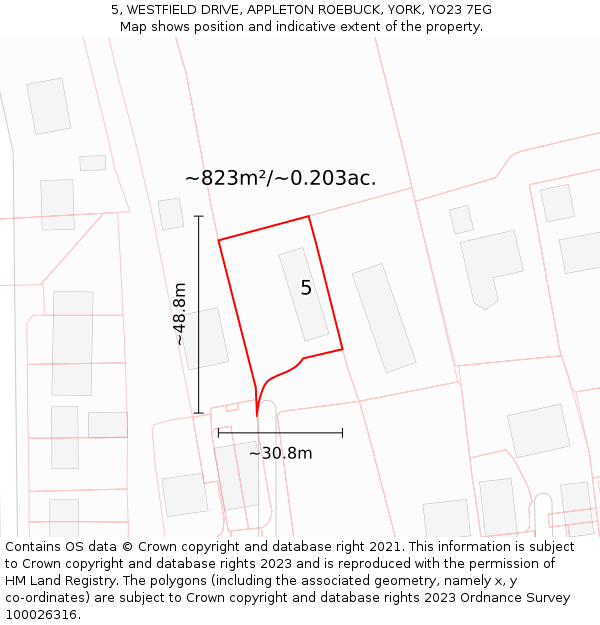 5, WESTFIELD DRIVE, APPLETON ROEBUCK, YORK, YO23 7EG: Plot and title map