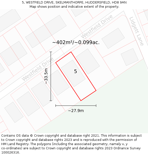 5, WESTFIELD DRIVE, SKELMANTHORPE, HUDDERSFIELD, HD8 9AN: Plot and title map