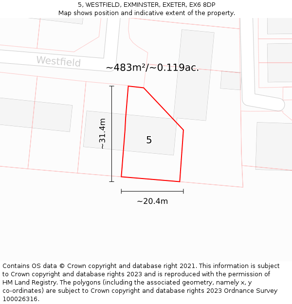 5, WESTFIELD, EXMINSTER, EXETER, EX6 8DP: Plot and title map