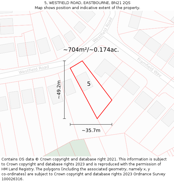 5, WESTFIELD ROAD, EASTBOURNE, BN21 2QS: Plot and title map
