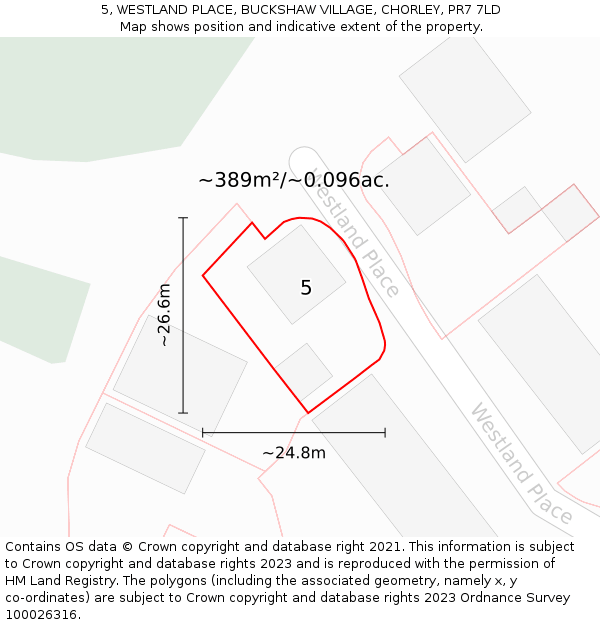 5, WESTLAND PLACE, BUCKSHAW VILLAGE, CHORLEY, PR7 7LD: Plot and title map
