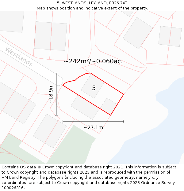 5, WESTLANDS, LEYLAND, PR26 7XT: Plot and title map
