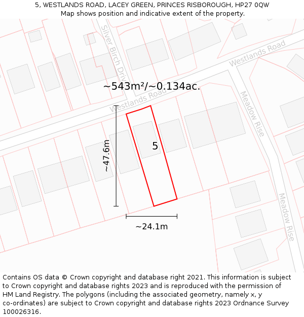 5, WESTLANDS ROAD, LACEY GREEN, PRINCES RISBOROUGH, HP27 0QW: Plot and title map