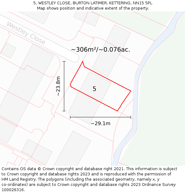 5, WESTLEY CLOSE, BURTON LATIMER, KETTERING, NN15 5PL: Plot and title map