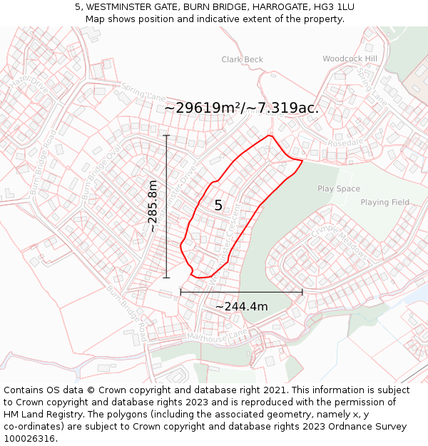 5, WESTMINSTER GATE, BURN BRIDGE, HARROGATE, HG3 1LU: Plot and title map