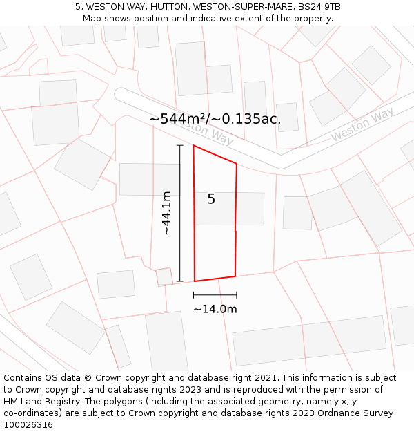 5, WESTON WAY, HUTTON, WESTON-SUPER-MARE, BS24 9TB: Plot and title map