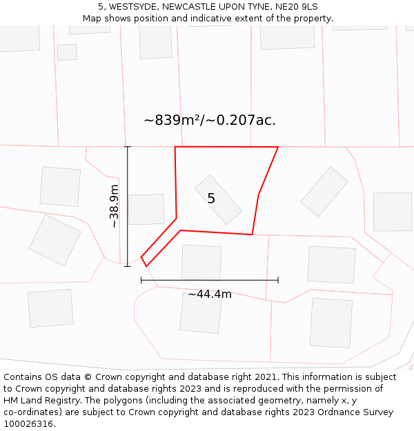 5, WESTSYDE, NEWCASTLE UPON TYNE, NE20 9LS: Plot and title map