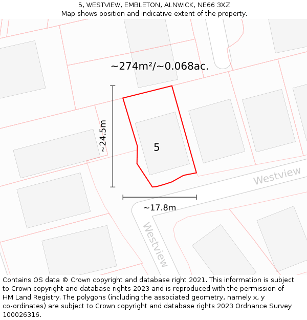 5, WESTVIEW, EMBLETON, ALNWICK, NE66 3XZ: Plot and title map
