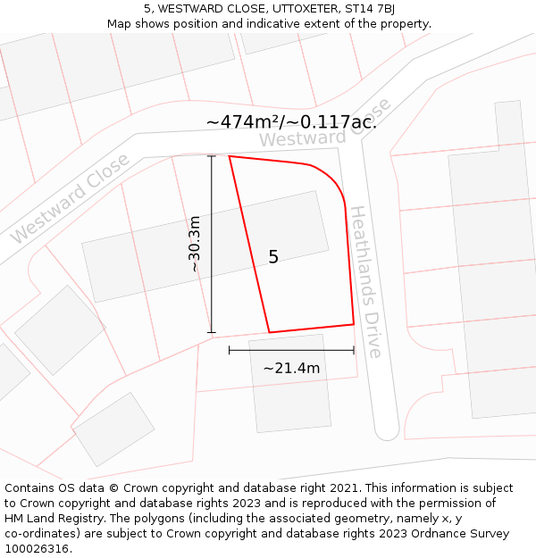5, WESTWARD CLOSE, UTTOXETER, ST14 7BJ: Plot and title map