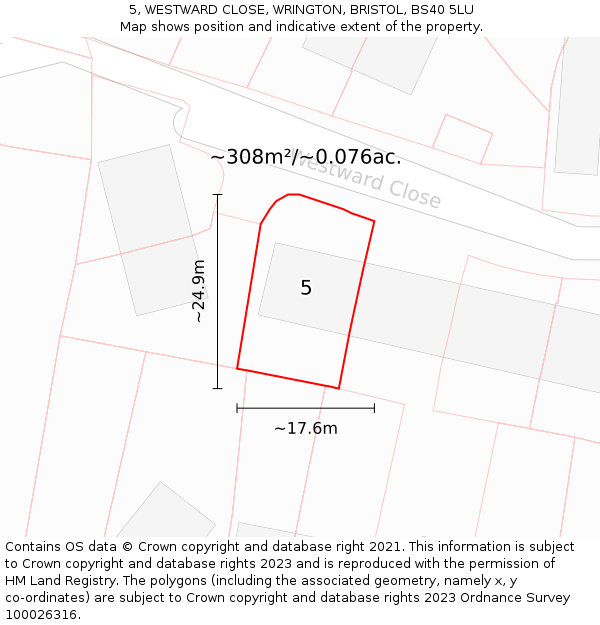 5, WESTWARD CLOSE, WRINGTON, BRISTOL, BS40 5LU: Plot and title map