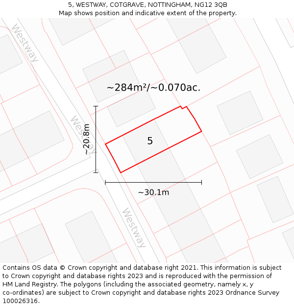 5, WESTWAY, COTGRAVE, NOTTINGHAM, NG12 3QB: Plot and title map