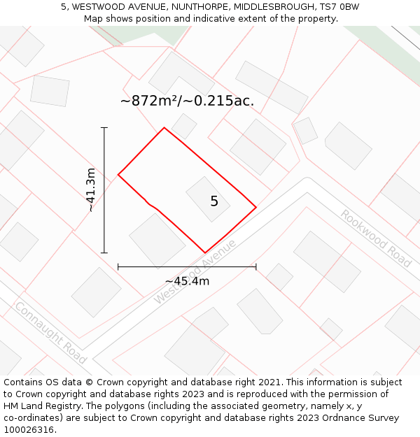 5, WESTWOOD AVENUE, NUNTHORPE, MIDDLESBROUGH, TS7 0BW: Plot and title map