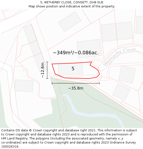 5, WETHERBY CLOSE, CONSETT, DH8 0UE: Plot and title map