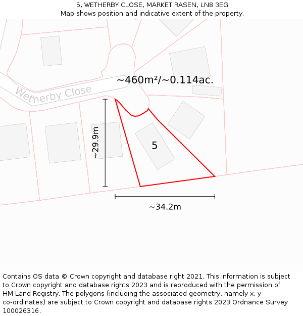 5, WETHERBY CLOSE, MARKET RASEN, LN8 3EG: Plot and title map