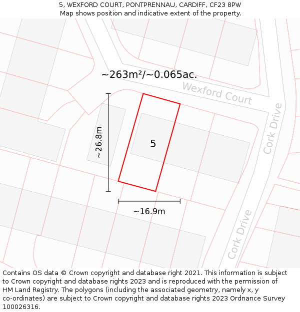 5, WEXFORD COURT, PONTPRENNAU, CARDIFF, CF23 8PW: Plot and title map