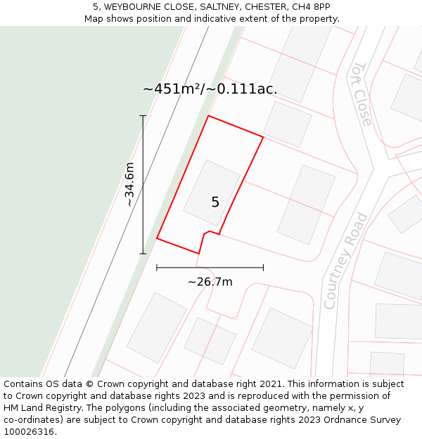 5, WEYBOURNE CLOSE, SALTNEY, CHESTER, CH4 8PP: Plot and title map