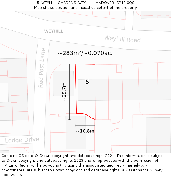 5, WEYHILL GARDENS, WEYHILL, ANDOVER, SP11 0QS: Plot and title map