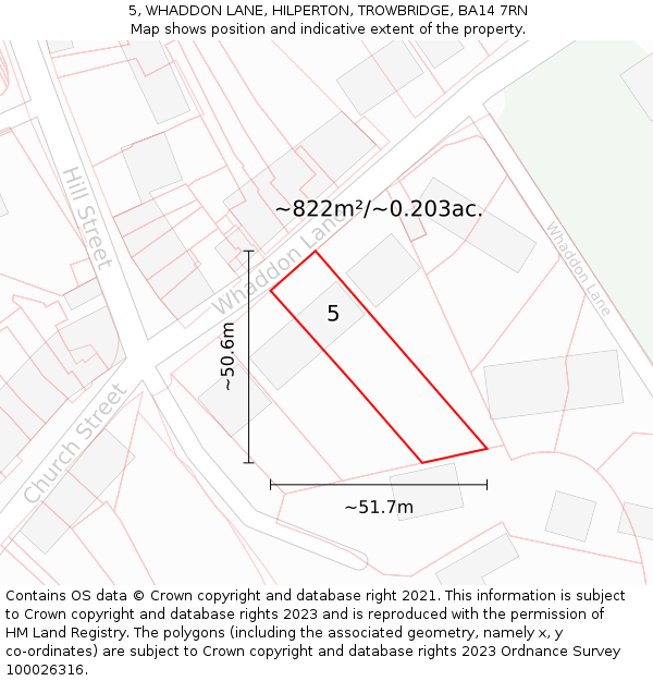 5, WHADDON LANE, HILPERTON, TROWBRIDGE, BA14 7RN: Plot and title map