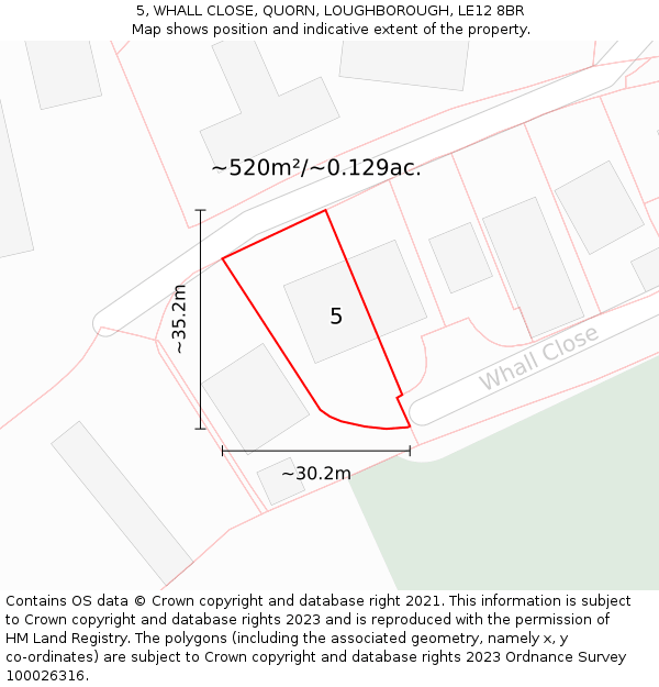 5, WHALL CLOSE, QUORN, LOUGHBOROUGH, LE12 8BR: Plot and title map