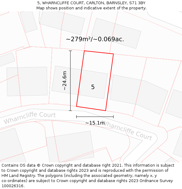 5, WHARNCLIFFE COURT, CARLTON, BARNSLEY, S71 3BY: Plot and title map