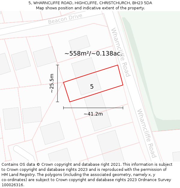 5, WHARNCLIFFE ROAD, HIGHCLIFFE, CHRISTCHURCH, BH23 5DA: Plot and title map