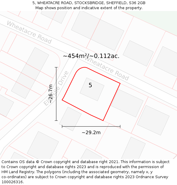 5, WHEATACRE ROAD, STOCKSBRIDGE, SHEFFIELD, S36 2GB: Plot and title map