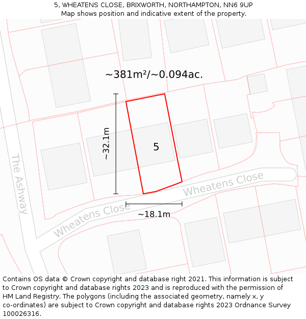 5, WHEATENS CLOSE, BRIXWORTH, NORTHAMPTON, NN6 9UP: Plot and title map
