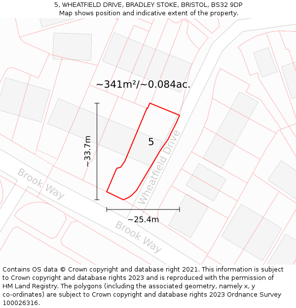 5, WHEATFIELD DRIVE, BRADLEY STOKE, BRISTOL, BS32 9DP: Plot and title map