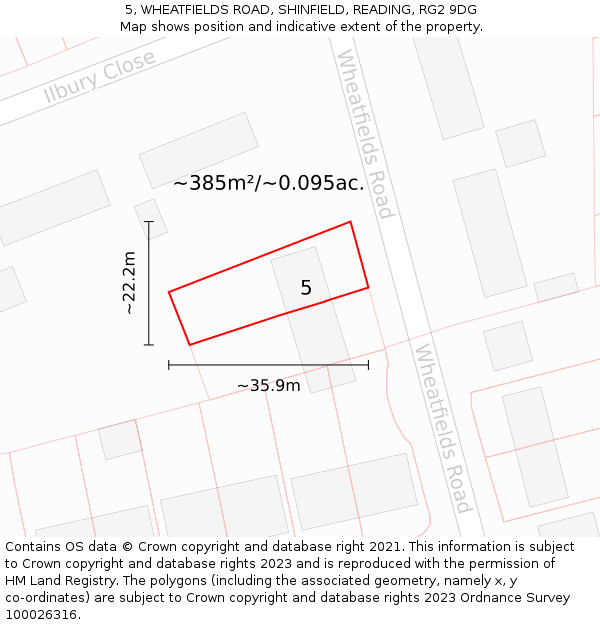 5, WHEATFIELDS ROAD, SHINFIELD, READING, RG2 9DG: Plot and title map