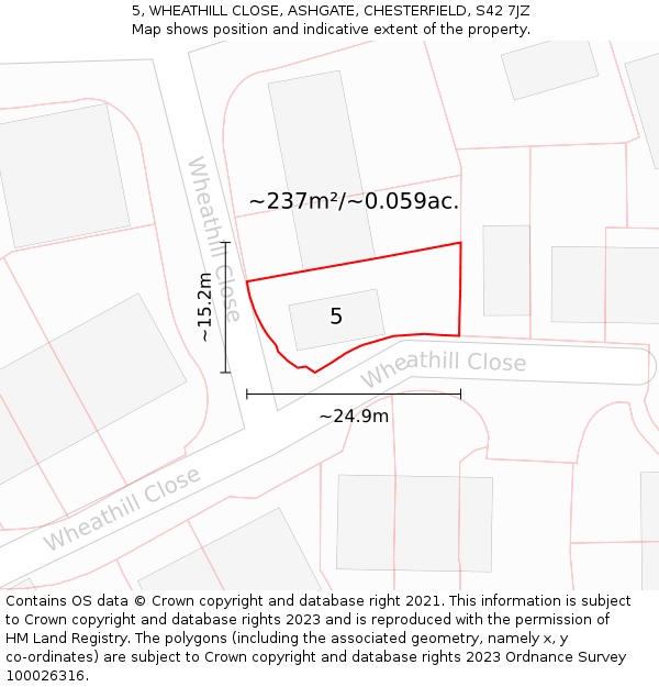 5, WHEATHILL CLOSE, ASHGATE, CHESTERFIELD, S42 7JZ: Plot and title map