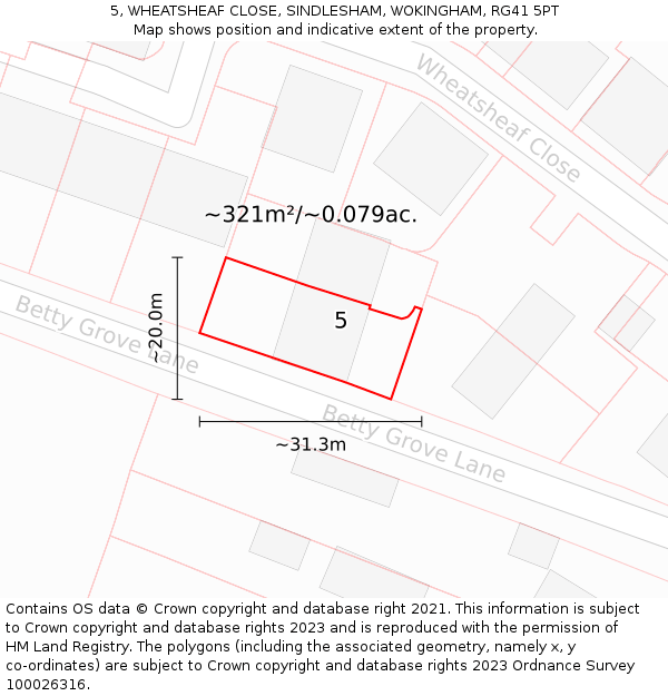 5, WHEATSHEAF CLOSE, SINDLESHAM, WOKINGHAM, RG41 5PT: Plot and title map