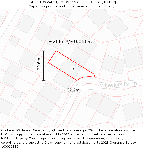 5, WHEELERS PATCH, EMERSONS GREEN, BRISTOL, BS16 7JL: Plot and title map