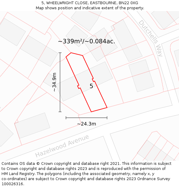 5, WHEELWRIGHT CLOSE, EASTBOURNE, BN22 0XG: Plot and title map