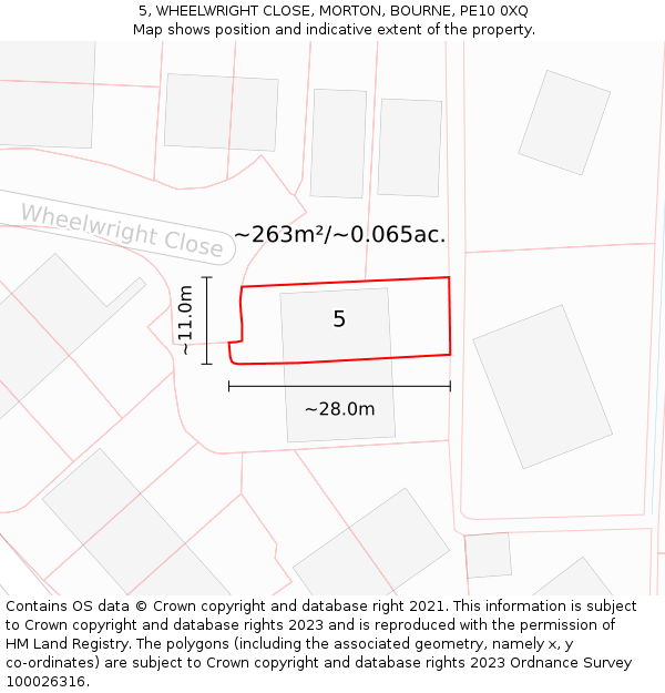 5, WHEELWRIGHT CLOSE, MORTON, BOURNE, PE10 0XQ: Plot and title map