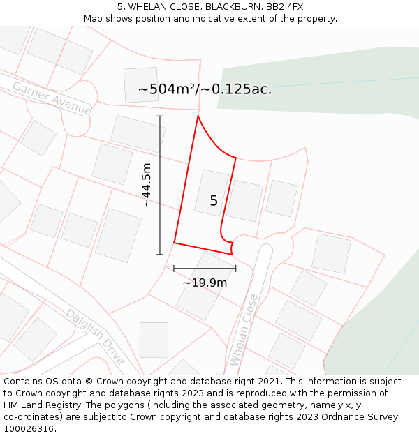 5, WHELAN CLOSE, BLACKBURN, BB2 4FX: Plot and title map