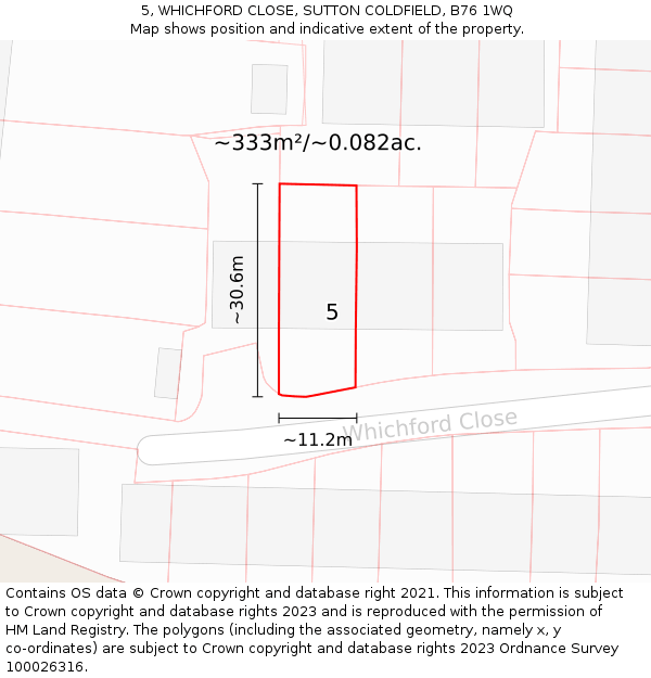 5, WHICHFORD CLOSE, SUTTON COLDFIELD, B76 1WQ: Plot and title map