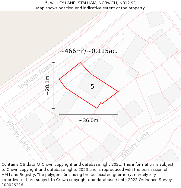 5, WHILEY LANE, STALHAM, NORWICH, NR12 9FJ: Plot and title map