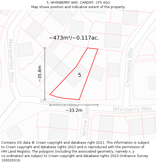 5, WHINBERRY WAY, CARDIFF, CF5 4QU: Plot and title map