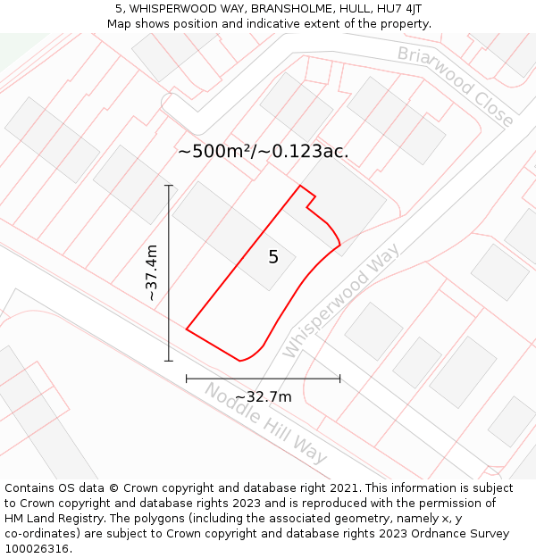 5, WHISPERWOOD WAY, BRANSHOLME, HULL, HU7 4JT: Plot and title map