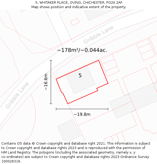 5, WHITAKER PLACE, OVING, CHICHESTER, PO20 2AF: Plot and title map