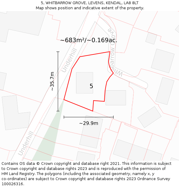 5, WHITBARROW GROVE, LEVENS, KENDAL, LA8 8LT: Plot and title map