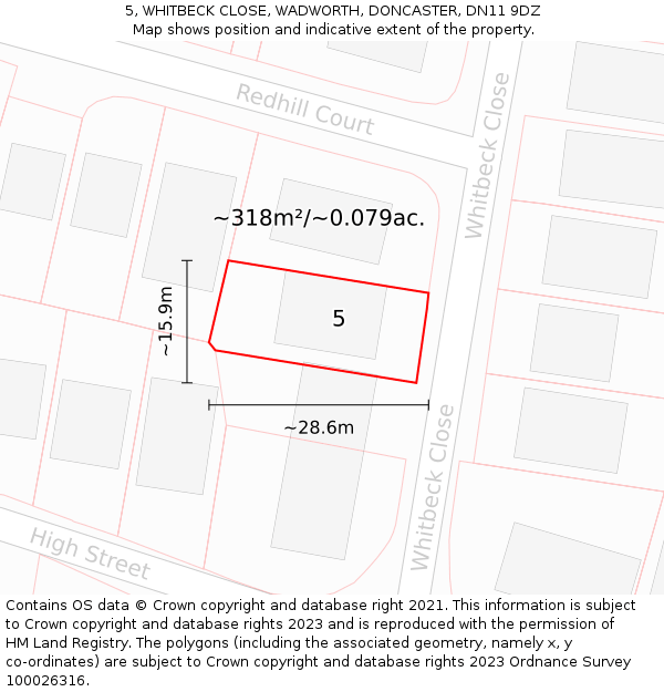 5, WHITBECK CLOSE, WADWORTH, DONCASTER, DN11 9DZ: Plot and title map
