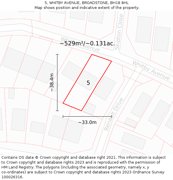 5, WHITBY AVENUE, BROADSTONE, BH18 8HL: Plot and title map