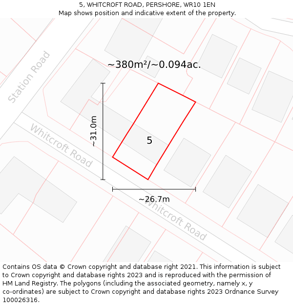 5, WHITCROFT ROAD, PERSHORE, WR10 1EN: Plot and title map