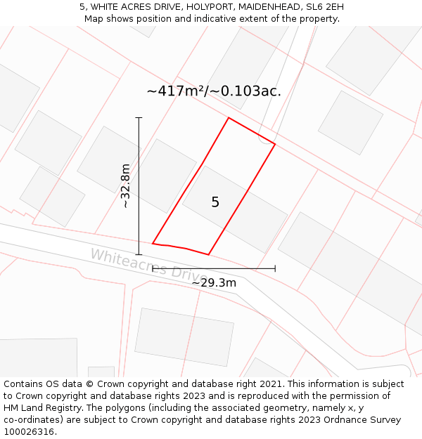 5, WHITE ACRES DRIVE, HOLYPORT, MAIDENHEAD, SL6 2EH: Plot and title map