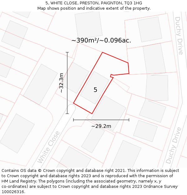 5, WHITE CLOSE, PRESTON, PAIGNTON, TQ3 1HG: Plot and title map