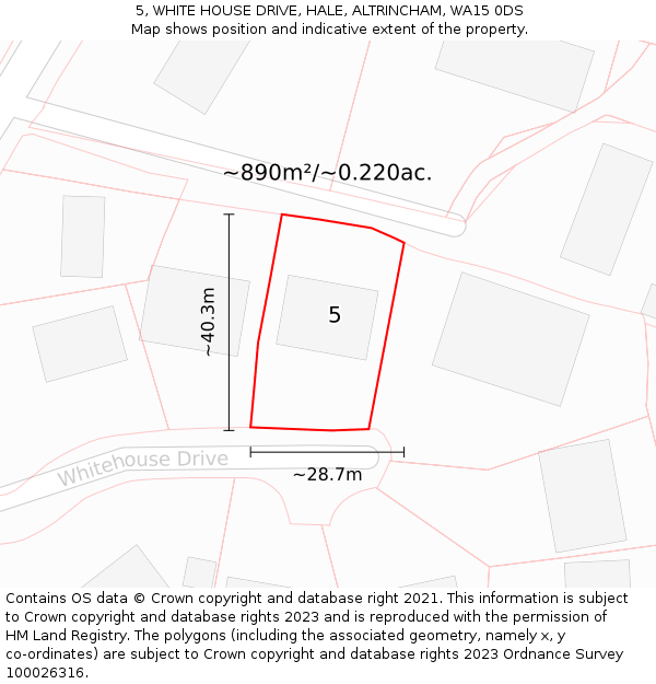 5, WHITE HOUSE DRIVE, HALE, ALTRINCHAM, WA15 0DS: Plot and title map