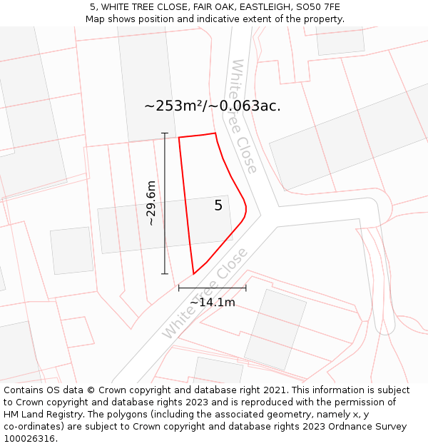 5, WHITE TREE CLOSE, FAIR OAK, EASTLEIGH, SO50 7FE: Plot and title map