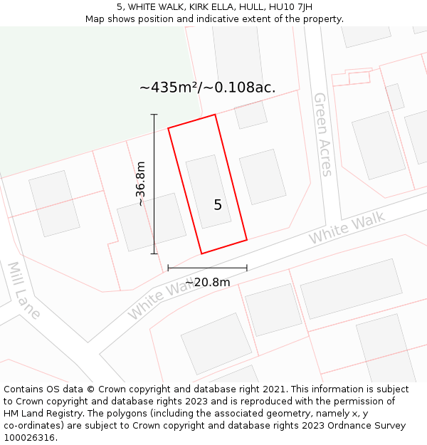 5, WHITE WALK, KIRK ELLA, HULL, HU10 7JH: Plot and title map